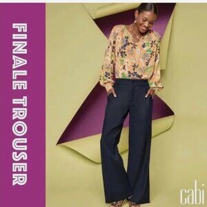 CABI Finale Trouser Pant Linen Blend Navy Sz S #6425 EUC